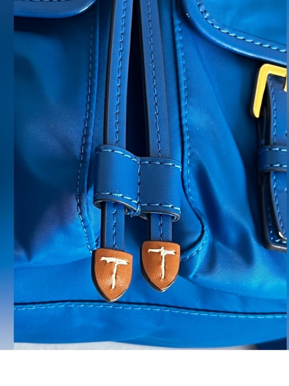 Tory Burch Perry Blue Nylon Backpack Leather Trim Gold Hardware NWOT - Picture 8 of 16